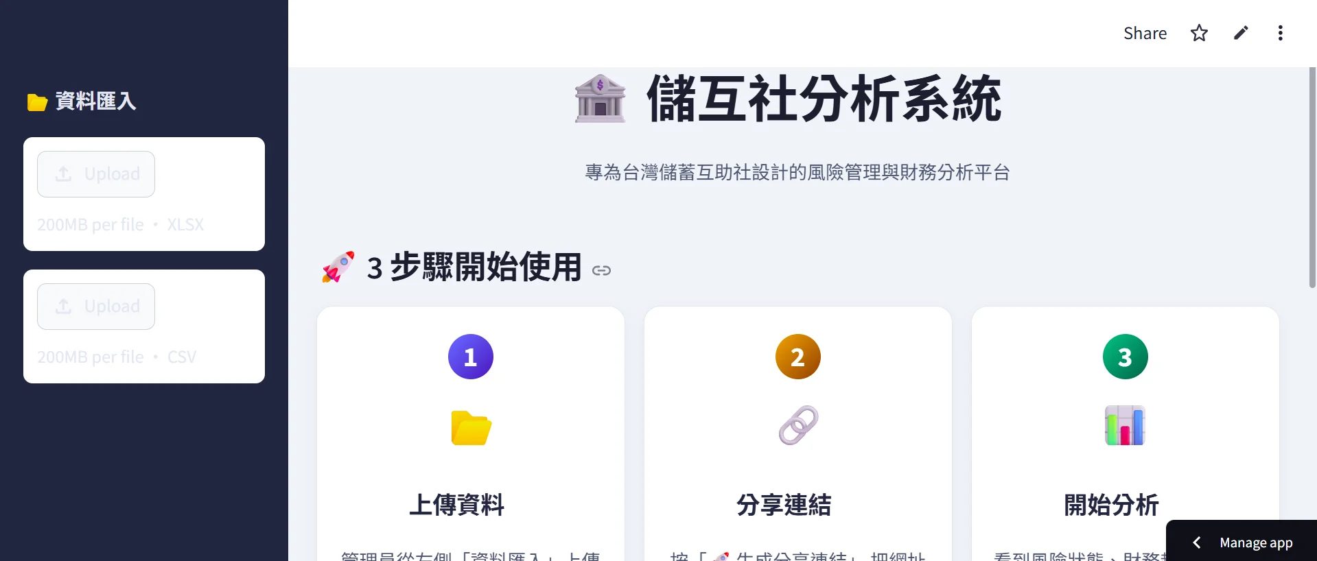 儲蓄互助社風險監控儀表板，顯示跨機構比較與趨勢追蹤